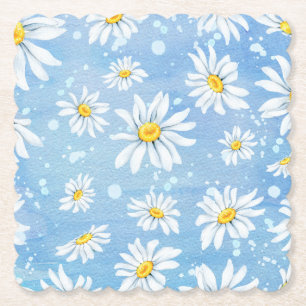 Sonnige weiße Gänseblümchen auf Blau Untersetzer