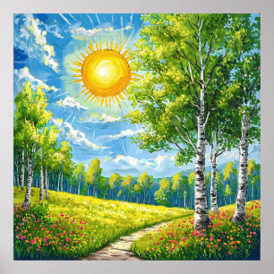 🌞 Sonnige Wiesenlandschaft für entspannende Heimd Poster