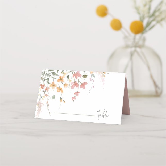 Sonnige Wildblume Hochzeit Pink ID1023 Platzkarte (Vorderseite)
