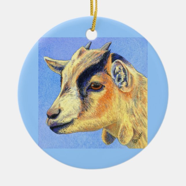 "Sonnige Ziegen-" - Pygmäenziegen-Verzierung Keramik Ornament (Vorne)