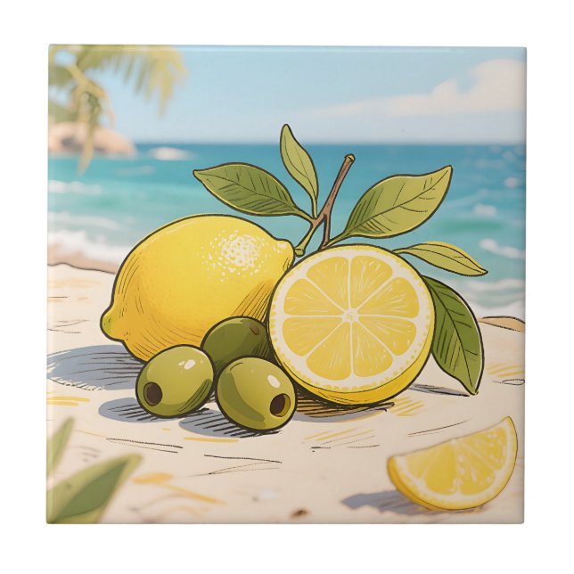 Sonnige Zitrone Olive Strand Frisch Fliese (Vorderseite)