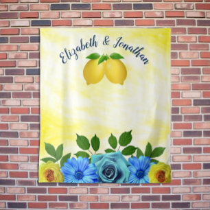 Sonnige Zitronen-Blumenhochzeit Wandteppich