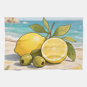 Sonnige Zitronen-Olive Beachside Fresh Geschirrtuch