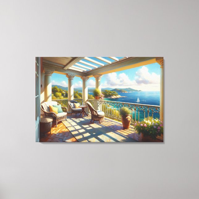 Sonniger Balkon mit Meerblick Leinwanddruck (Vorderseite)