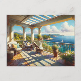 Sonniger Balkon mit Meerblick Postkarte