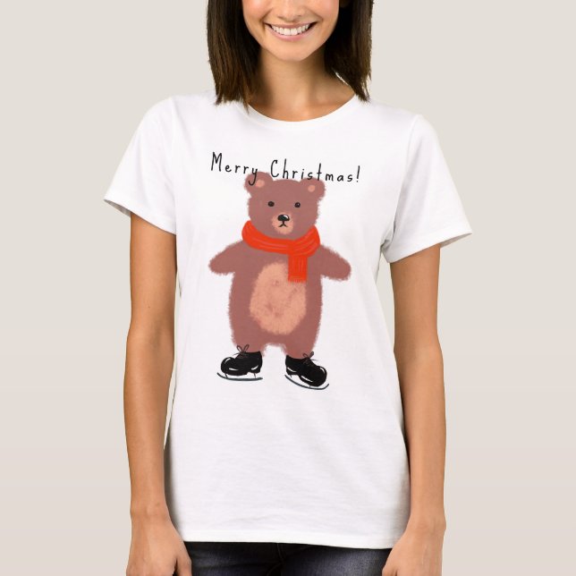 Sonniger Bär auf den Skaten im Winter T-Shirt (Vorderseite)