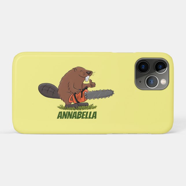 Sonniger Biber mit Kettensäge Cartoon Spaß Case-Mate iPhone Hülle (Rückseite (Horizontal))