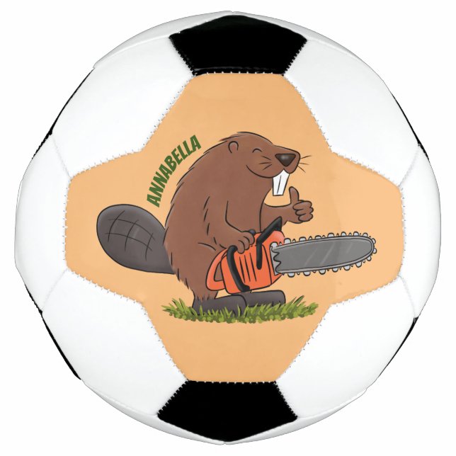 Sonniger Biber mit Kettensäge Cartoon Spaß Fußball (Vorderseite)