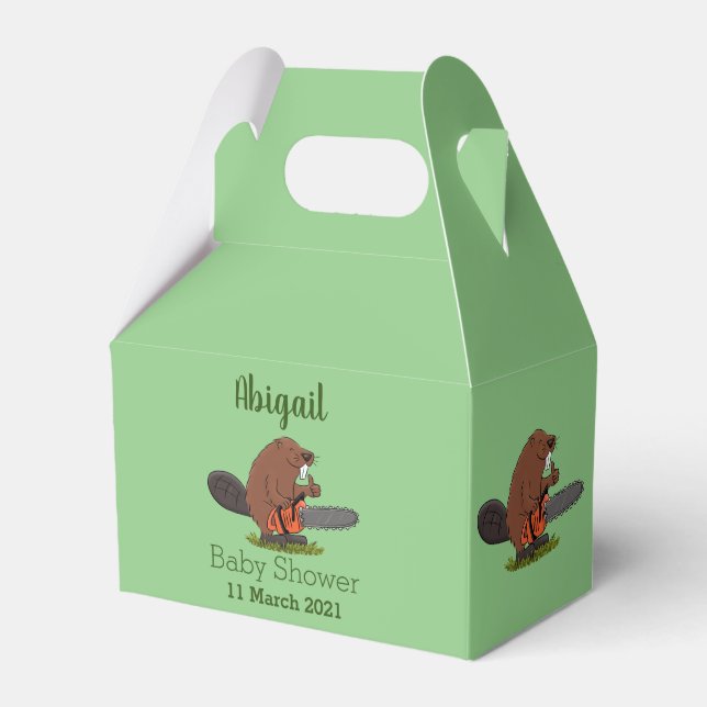 Sonniger Biber mit Kettensäge Cartoon Spaß Geschenkschachtel (Vorderseite)