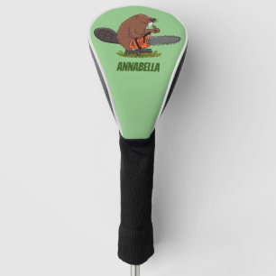 Sonniger Biber mit Kettensäge Cartoon Spaß Golf Headcover
