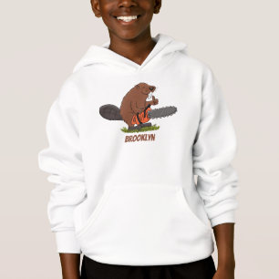 Sonniger Biber mit Kettensäge Cartoon Spaß Hoodie