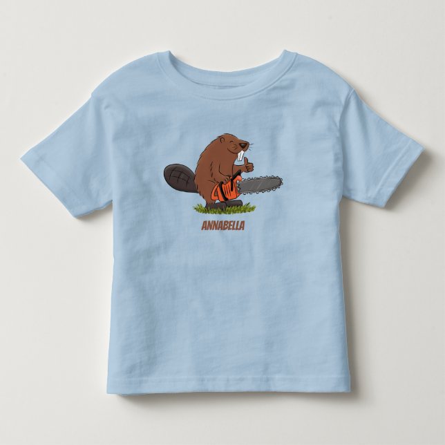 Sonniger Biber mit Kettensäge Cartoon Spaß Kleinkind T-shirt (Vorderseite)