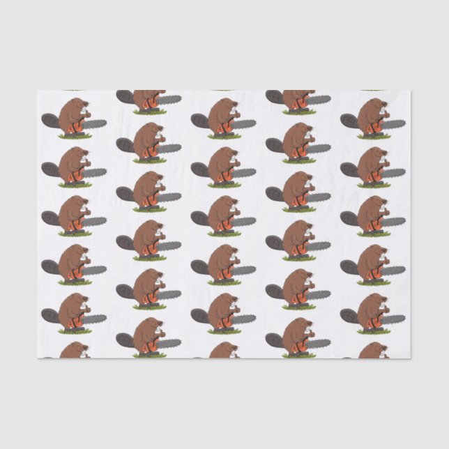 Sonniger Biber mit Kettensäge Cartoon Spaß Seidenpapier (Vorderseite)