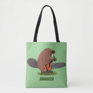 Sonniger Biber mit Kettensäge Cartoon Spaß Tasche