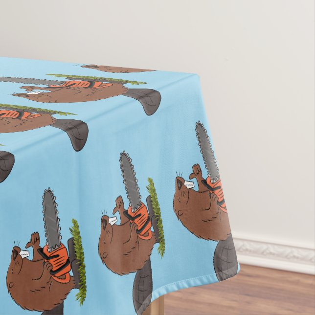 Sonniger Biber mit Kettensäge Cartoon Spaß Tischdecke (Beispiel)