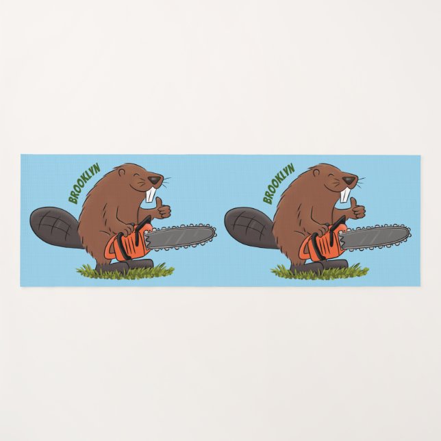 Sonniger Biber mit Kettensäge Cartoon Spaß Yogamatte (Vorderseite (Horizontal))