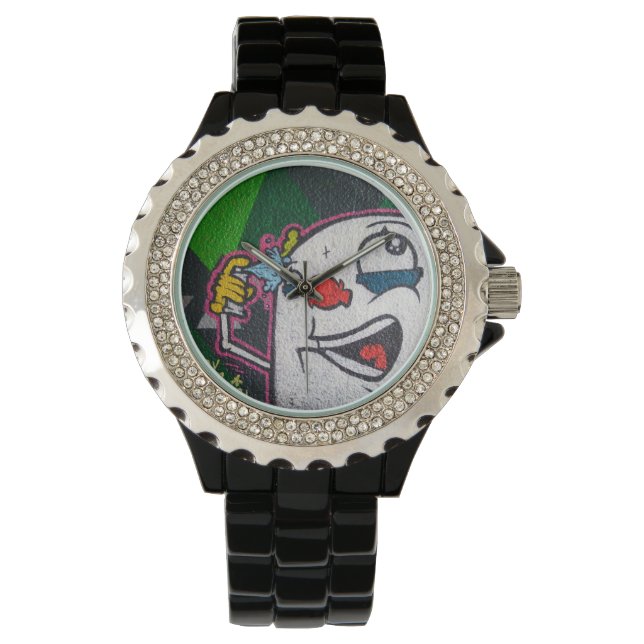 Sonniger Clown mit weißem Gesicht Armbanduhr (Vorderseite)