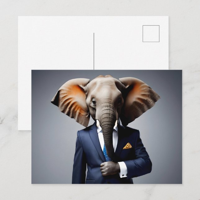 Sonniger Elefant im Anzug Postkarte (Vorne/Hinten)