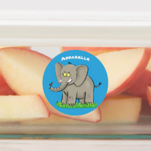 Sonniger Elefant mit Vogel-Cartoon personalisiert Etiketten