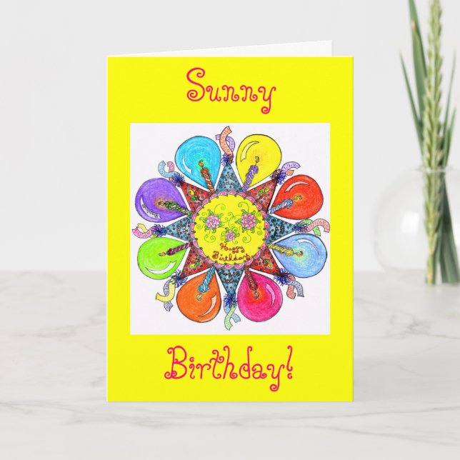 Sonniger Geburtstag - Gruß-Karte (gelber Karte (Vorderseite)