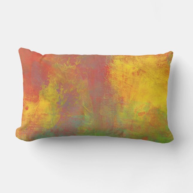 Sonniger Gelborange Grün Rustikaler Grunge Abstrak Lendenkissen (Vorderseite)