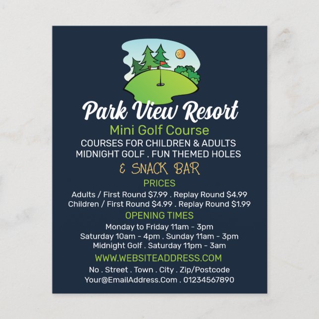 Sonniger Golfplatz, Mini-Golfplatz Werbung Flyer (Vorne)