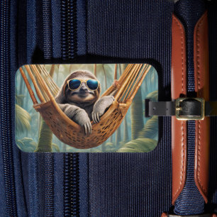Sonniger Hang mit Sonnenbrille in einer Hängematte Gepäckanhänger