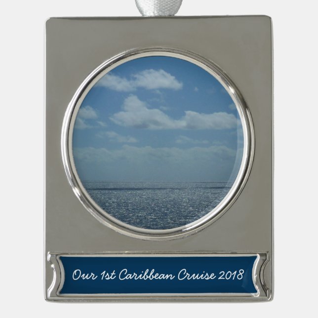 Sonniger karibischer Ozean Banner-Ornament Silber (Vorderseite)