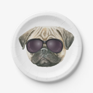 Sonniger Mops, Niedlicher französischer Bulldogge  Pappteller