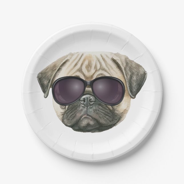 Sonniger Mops, Niedlicher französischer Bulldogge  Pappteller (Vorderseite)