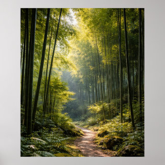 Sonniger Pfad durch Bambuswald Poster