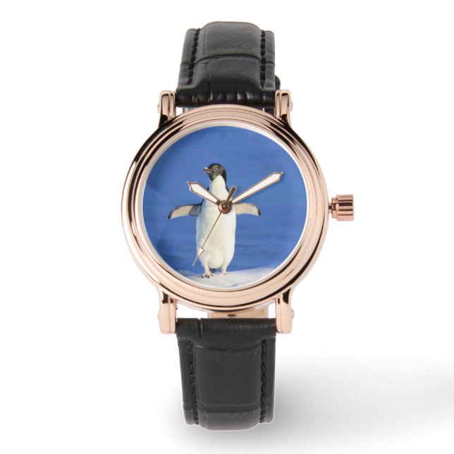 Sonniger Pinguin auf Eis-Foto Armbanduhr (Vorderseite)