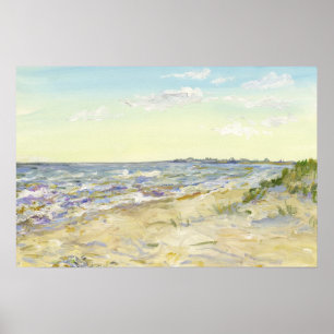 Sonniger Sandstrand und blaues Meer Aquarell Poster