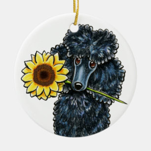 Sonniger schwarzer Miniaturpudel personalisiert Keramikornament