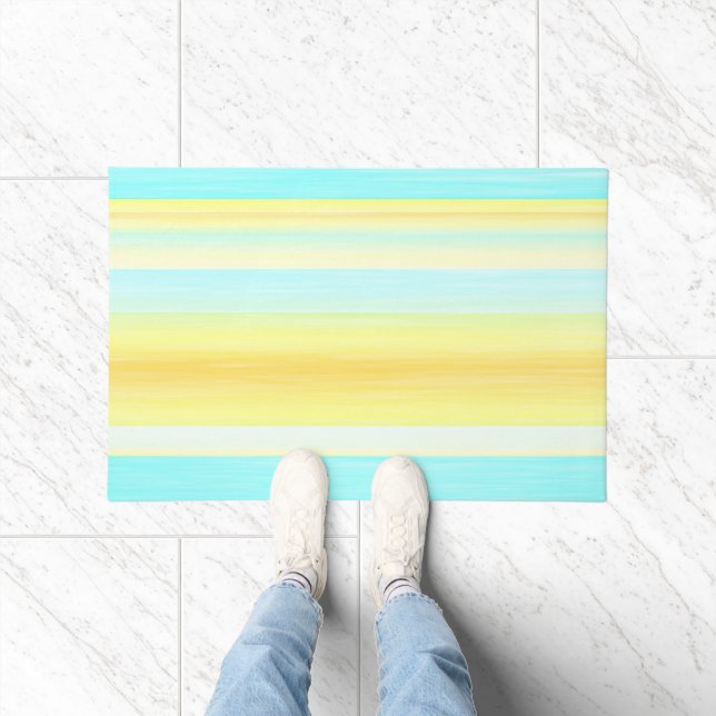 Sonniger Sommer Gelbe Aqua Blaue Wasserfarbe Strei Fußmatte (Indoor)