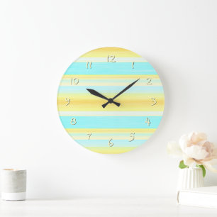 Sonniger Sommer Gelbe Aqua Blaue Wasserfarben Stre Große Wanduhr