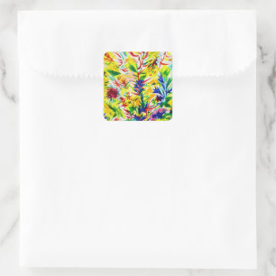 Sonniger Sommer Gelbe Folies Malerische Kunst Quadratischer Aufkleber