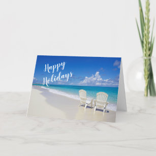 Sonniger Strand mit 2 Stühlen Happy Holidays Card Feiertagskarte