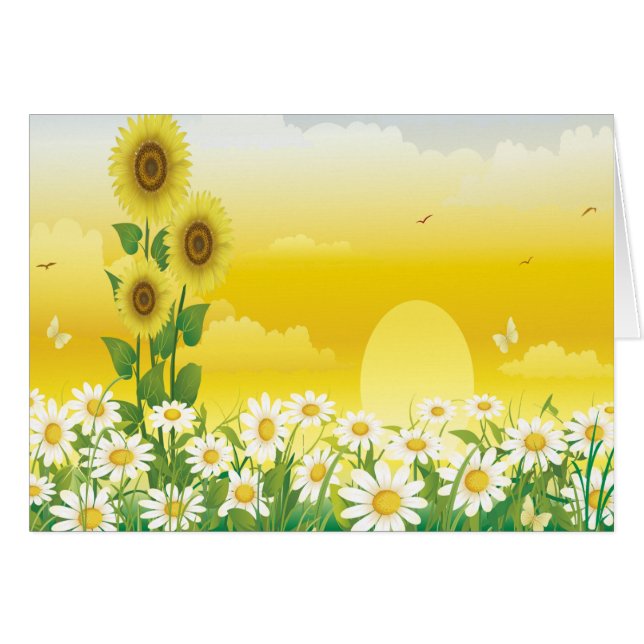 Sonniger Tag, Sonnenblumen und Blumen (Vorderseite (Horizontal))