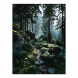 Sonniger Waldweg durch alte Kiefern Fotodruck
