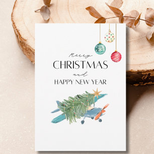 Sonniger Weihnachtsbaum im Foto von Flugzeug und F Karte