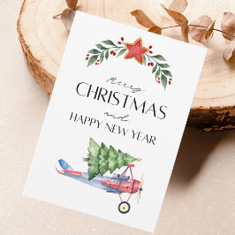 Sonniger Weihnachtsbaum im Foto von Flugzeug und F Karte
