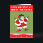 Sonniger Wrestling Feiertagskarte<br><div class="desc">Wrestling Urlaub Spaß, mit Santa Claus Wrestler Design und Linie. Bearbeiten Sie Text, um ihn zu personalisieren.</div>