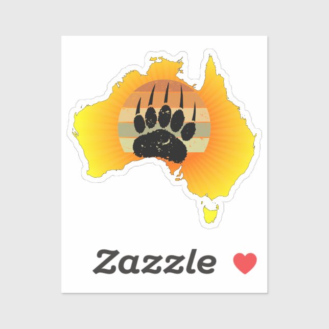 Sonniges Australien Karte Bär mit Retro Sunset Aufkleber (Blatt)