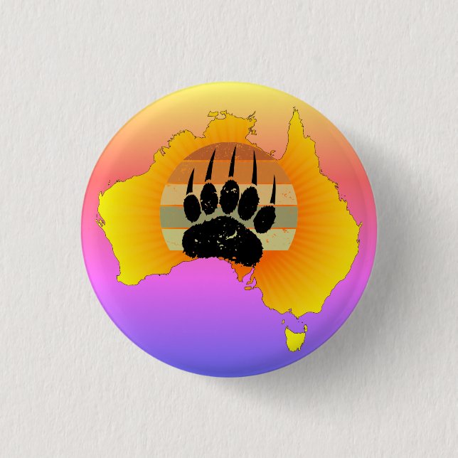Sonniges Australien Karte Bär mit Retro Sunset Button (Vorderseite)