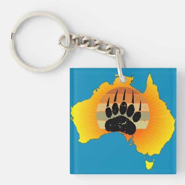 Sonniges Australien Karte Bär mit Retro Sunset Schlüsselanhänger (Vorderseite)