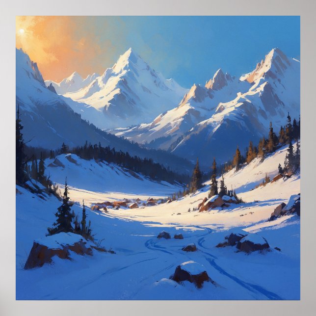 Sonniges Bergpanorama Malerei Poster (Vorne)