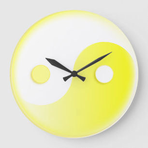 Sonniges Gelb Yin & Yang Große Wanduhr