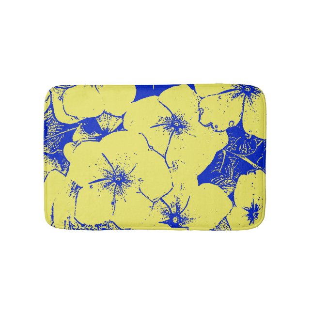 Sonniges gelbes Kobalt-Blau mit Blumen Badematte (Vorderseite)