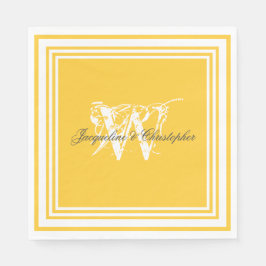 Sonniges Gelbes Monogramm Elegantes Hochzeitskuche Serviette